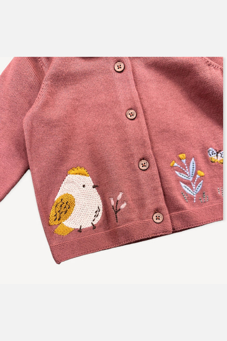 Viverano Floral Bird Embroidered Baby Knit Cardigan – back view