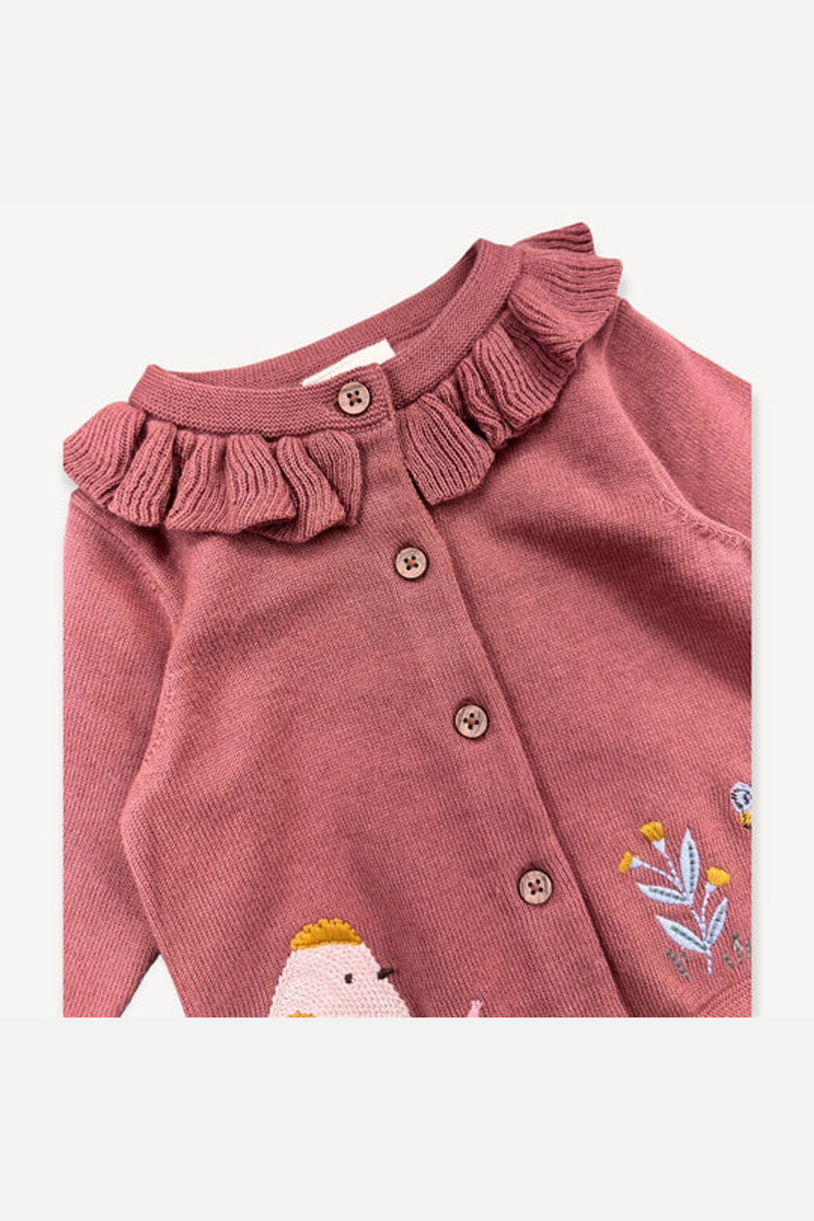 Viverano Floral Bird Embroidered Baby Knit Cardigan – detail