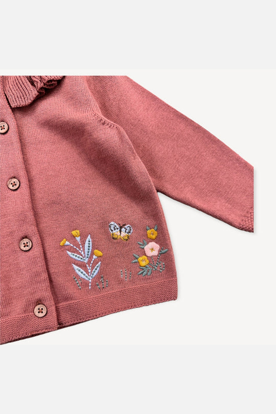 Viverano Floral Bird Embroidered Baby Knit Cardigan – side view