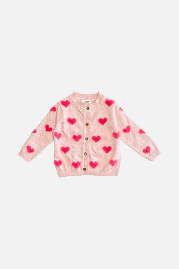 Viverano Fuzzy Hearts 3D Jacquard Knit Baby Cardigan