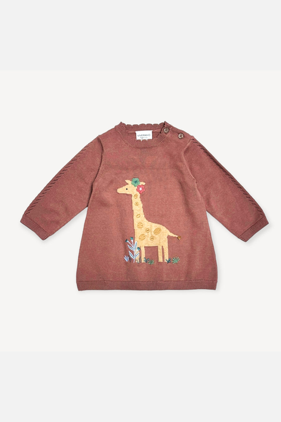 Viverano Giraffe Jacquard Pointelle Baby Sweater Knit Dress – side view