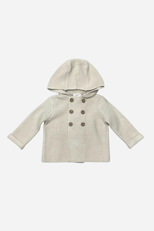 Viverano Hooded Double Button Baby Coat Jacket in Stone – front view