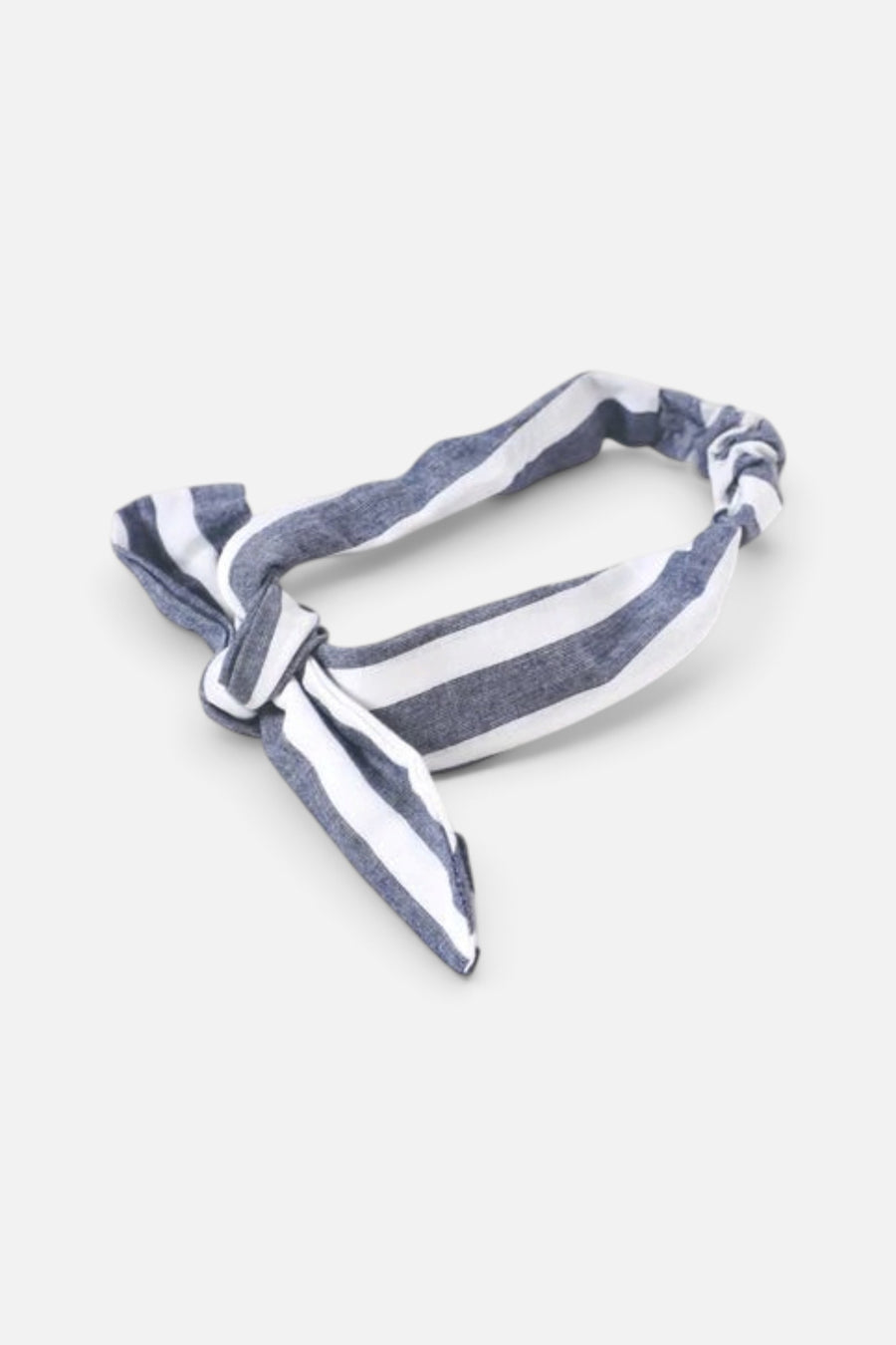 Viverano Jolie Bebe Woven Bow Baby Headband in Blue Stripe – front view