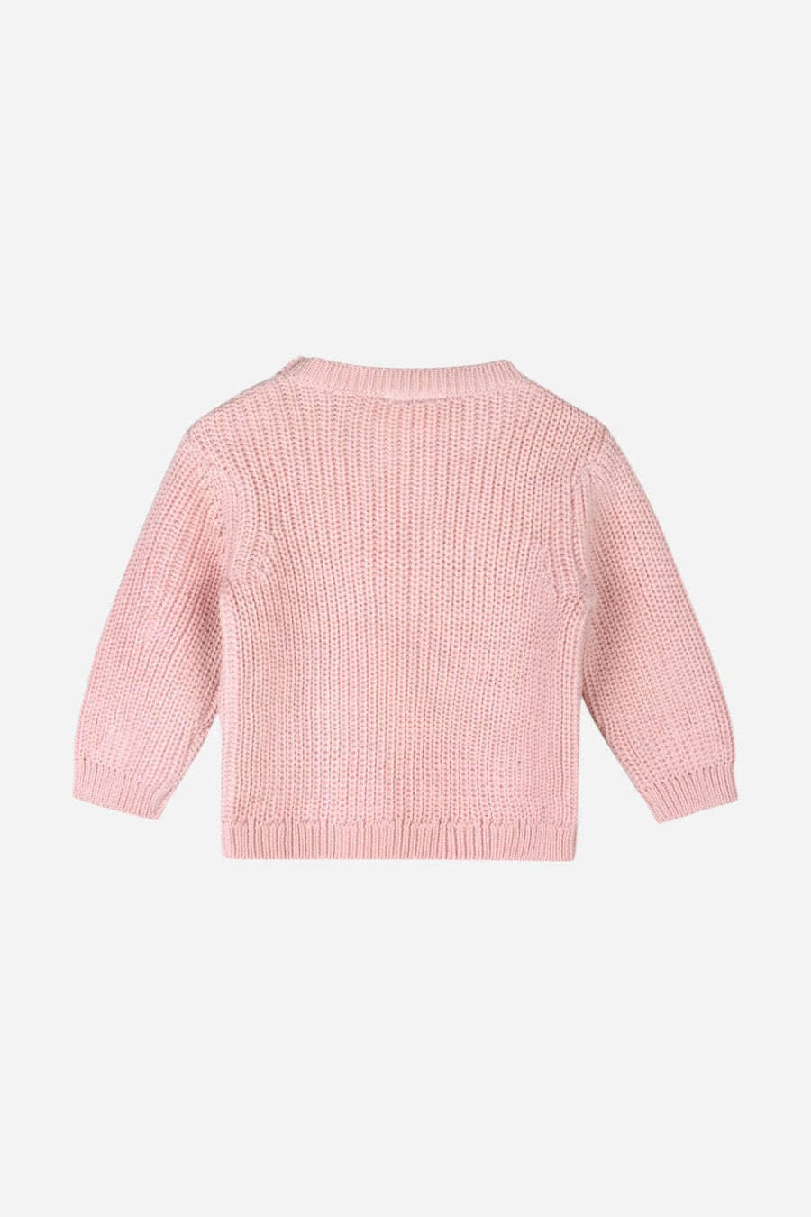 Viverano Love Embroidered Chunky Knit Baby Sweater in Pink – back view