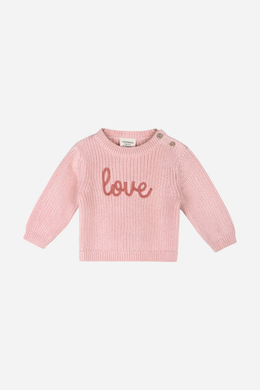 Viverano Love Embroidered Chunky Knit Baby Sweater in Pink – front view