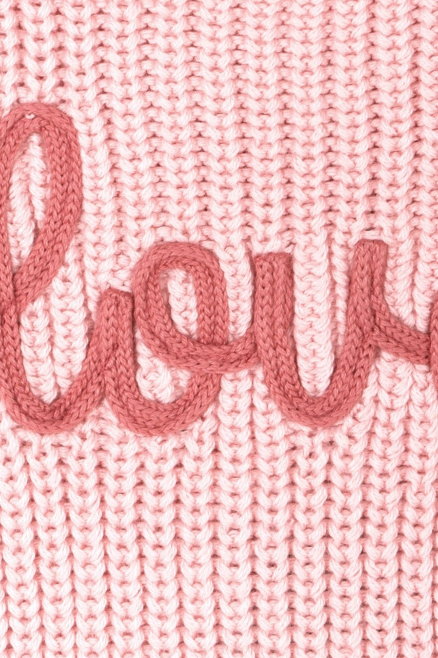 Viverano Love Embroidered Chunky Knit Baby Sweater in Pink – side view