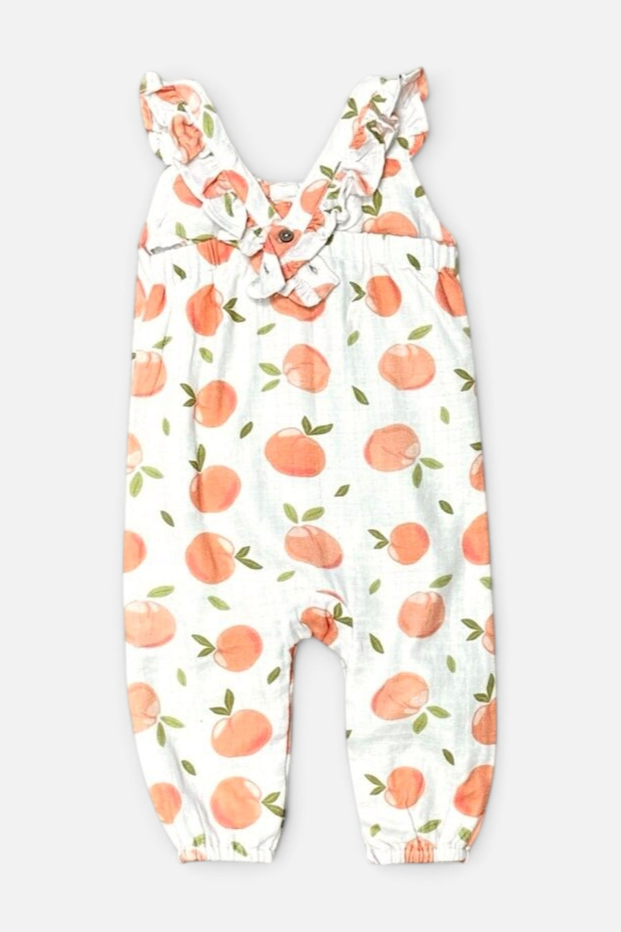 Viverano Peaches Ruffle & Button Sleeveless Jumpsuit in Natural – back view