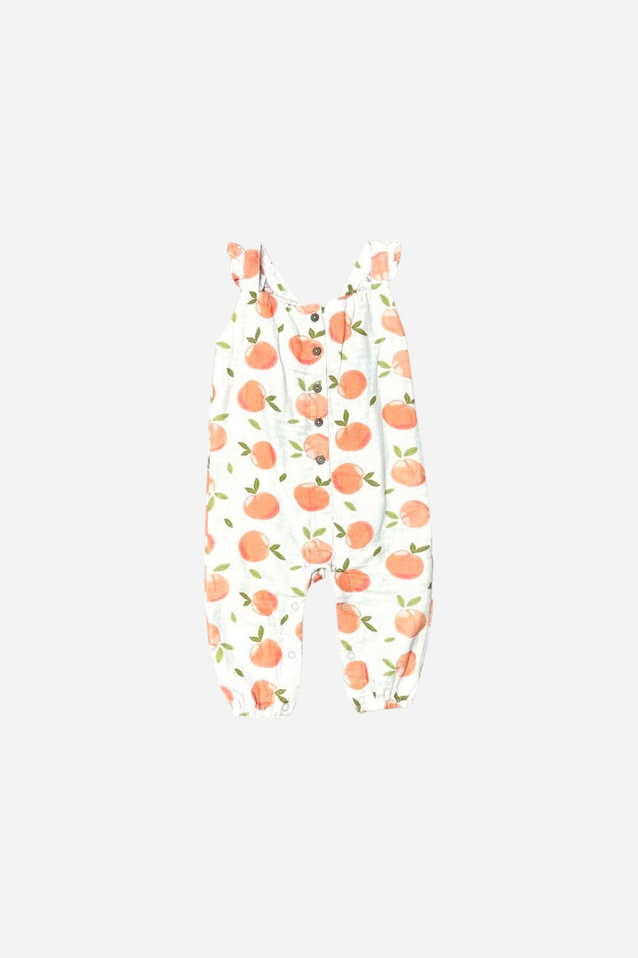 Viverano Peaches Ruffle & Button Sleeveless Jumpsuit in Natural – front view