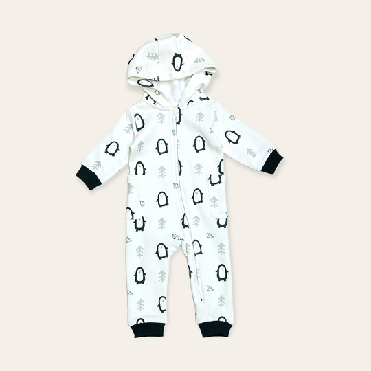 Viverano Penguin Fleece Zipper Hooded Baby Jumpsuit – detail