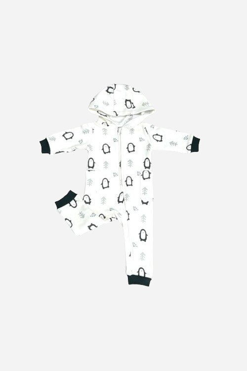 Viverano Penguin Fleece Zipper Hooded Baby Jumpsuit