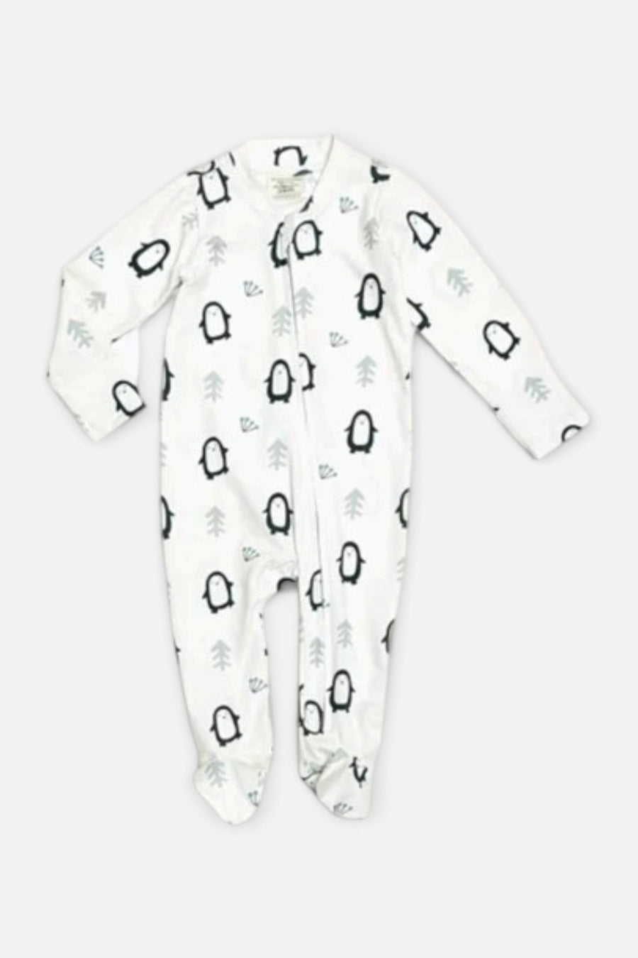 Viverano Penguin Zipper Footie Baby Romper in Natural – front view