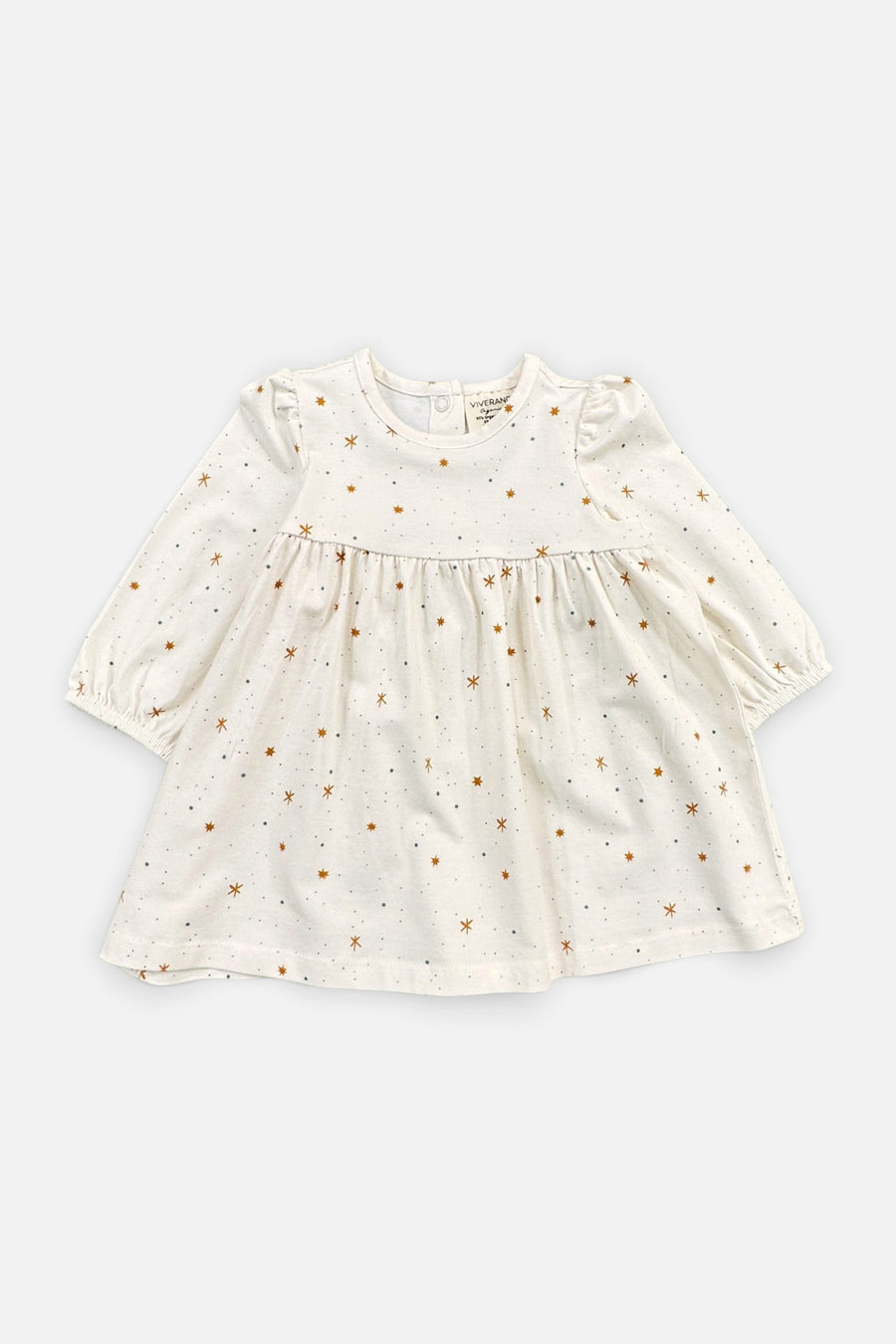 Viverano Stars Flare Baby Girl Dress + Bloomer Set in Natural – back view