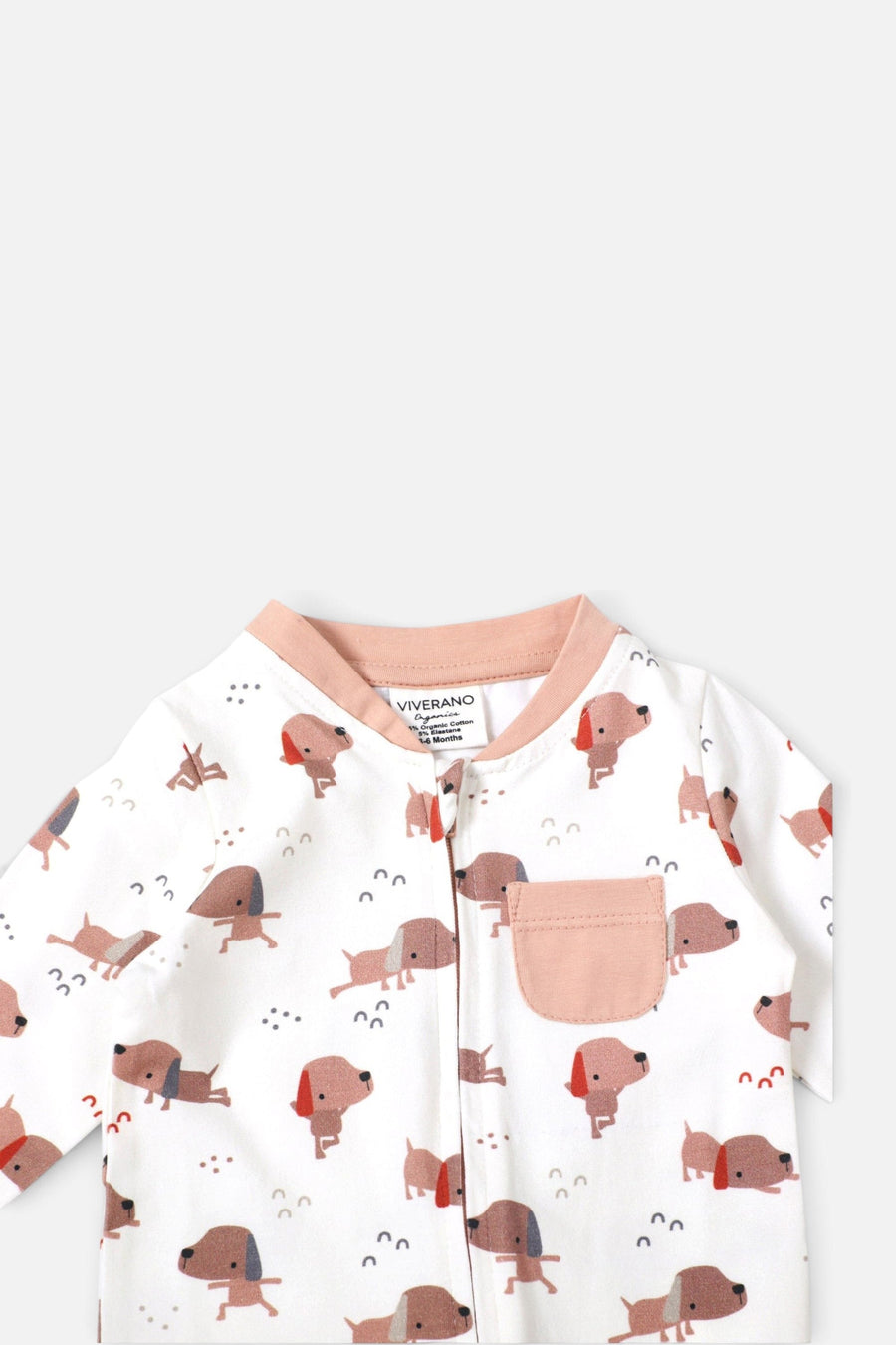 Viverano Yoga Dog Pocket & Zipper Baby Jumpsuit in Natural – side view