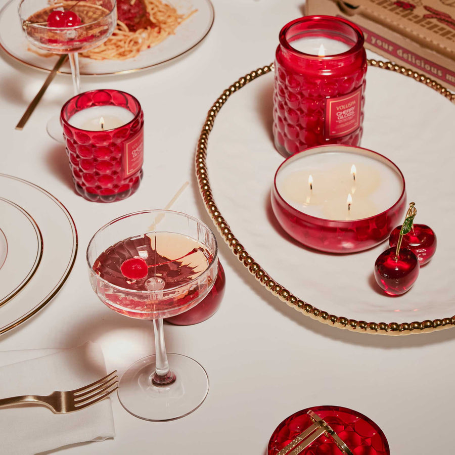 Voluspa Cherry Gloss 3 Wick Tin Candle, 12 oz. – side view