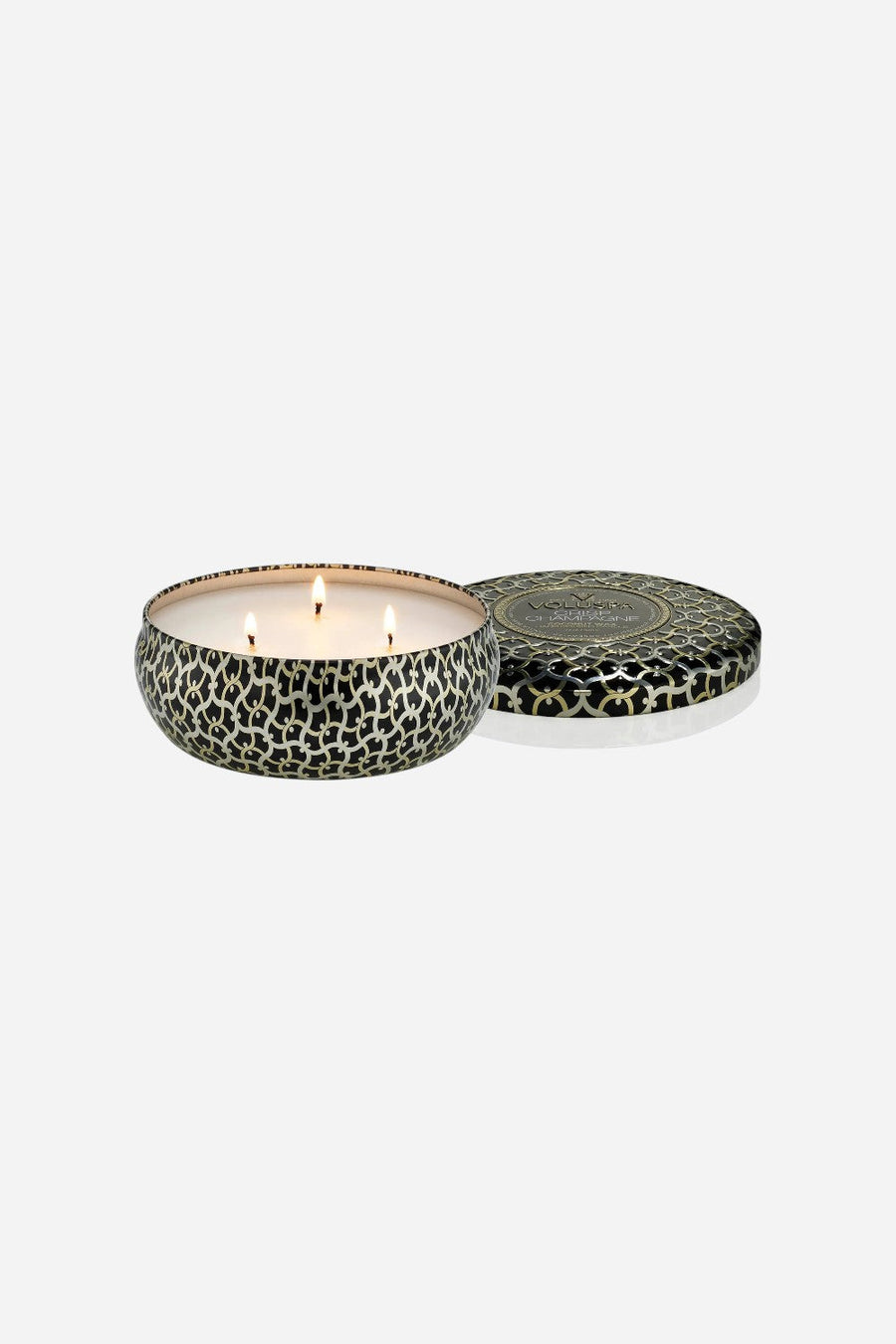 Voluspa Crisp Champagne 3 Wick Tin Candle – back view