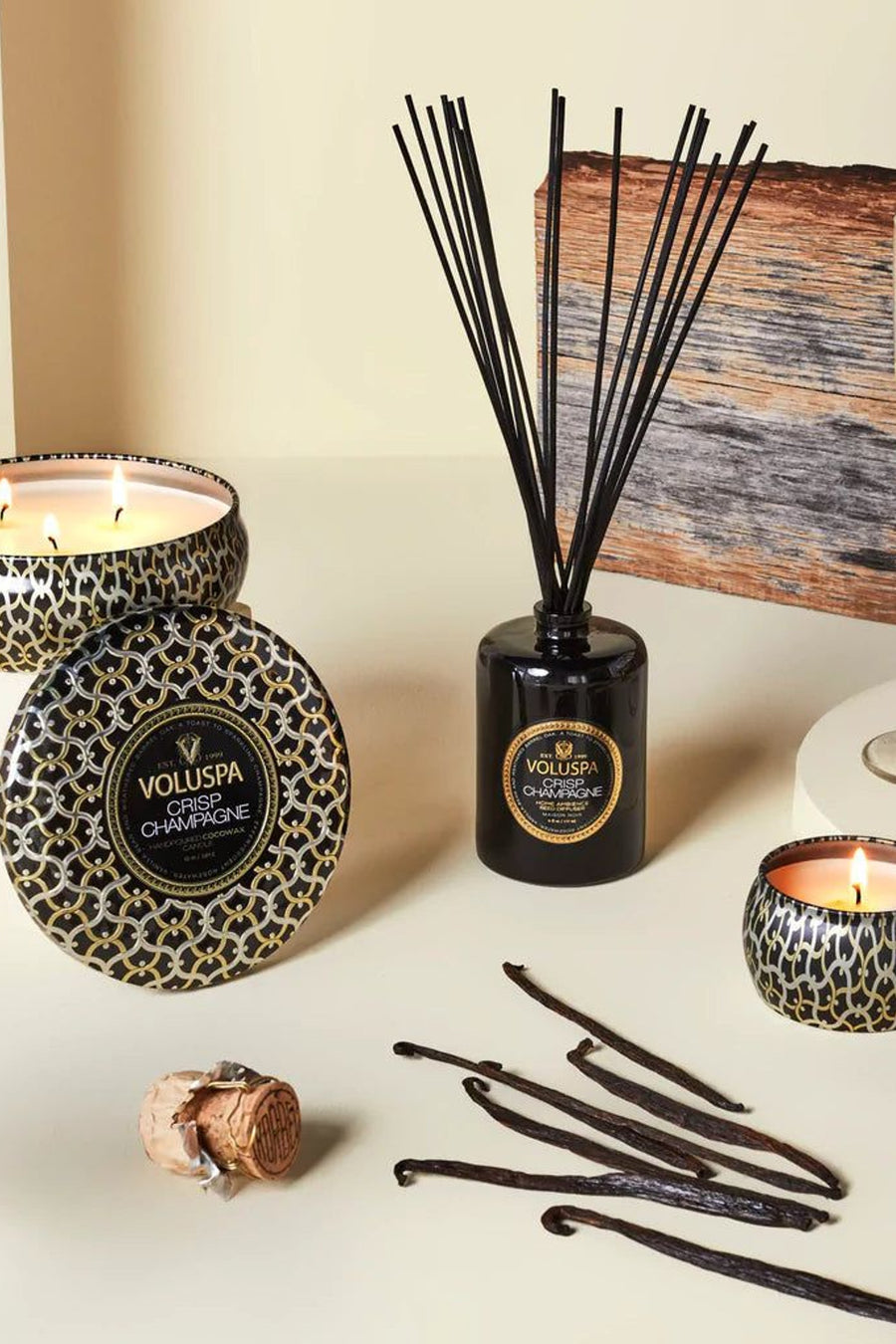 Voluspa Crisp Champagne 3 Wick Tin Candle – side view