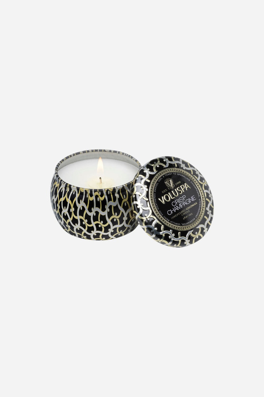 Voluspa Crisp Champagne Mini Tin Candle – front view