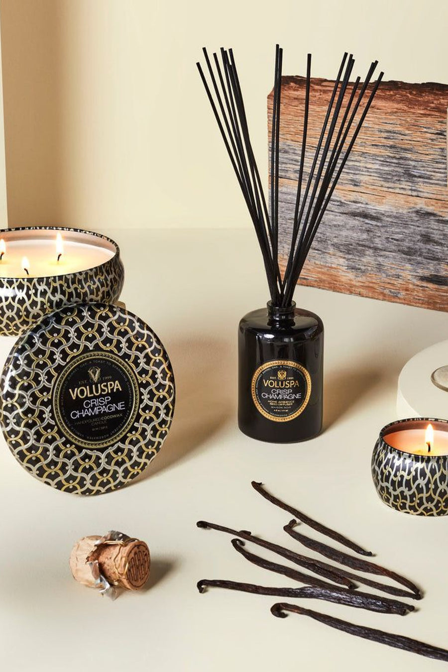 Voluspa Crisp Champagne Mini Tin Candle – side view