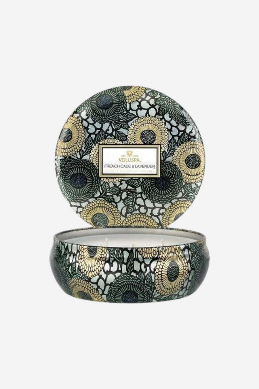 Voluspa French Cade Lavender 3 Wick Tin Candle – back view