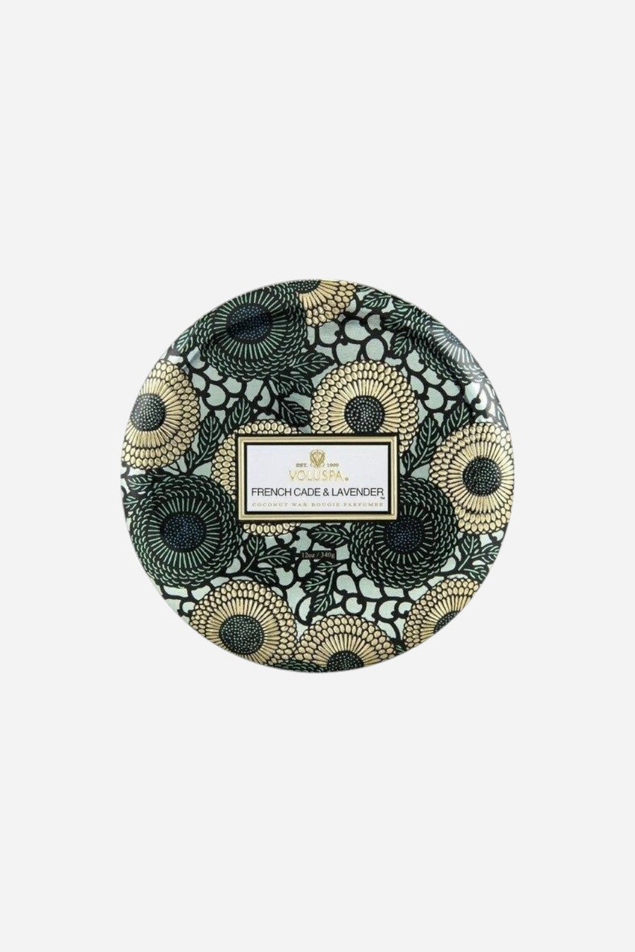Voluspa French Cade Lavender 3 Wick Tin Candle – front view