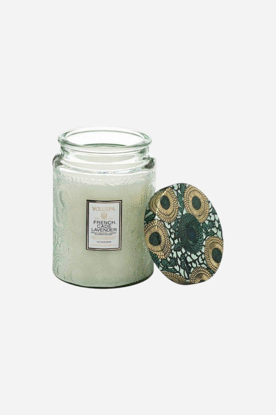Voluspa French Cade Lavender Large Glass Jar Candle – back view