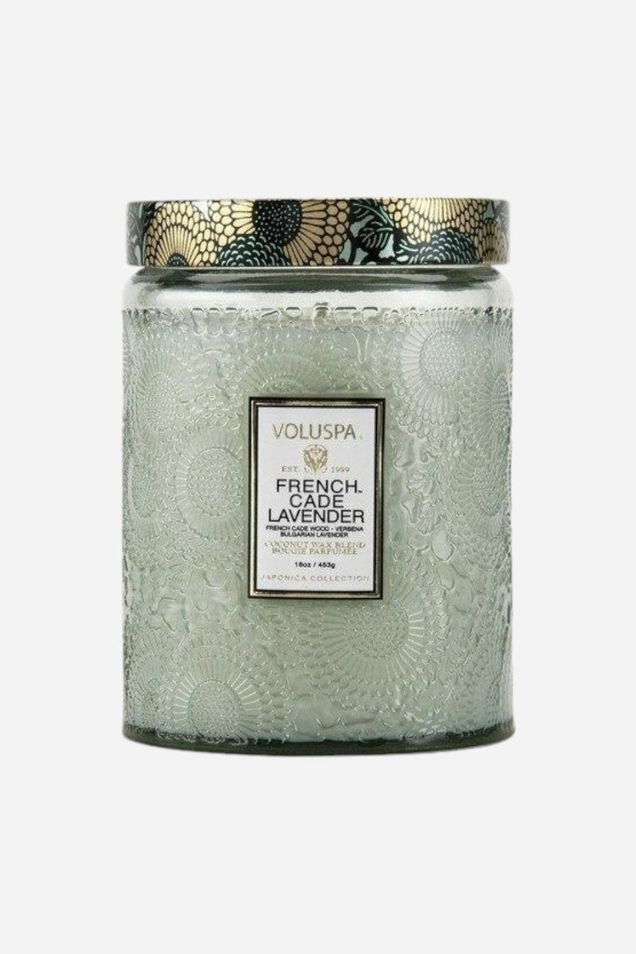 Voluspa French Cade Lavender Large Glass Jar Candle – front view