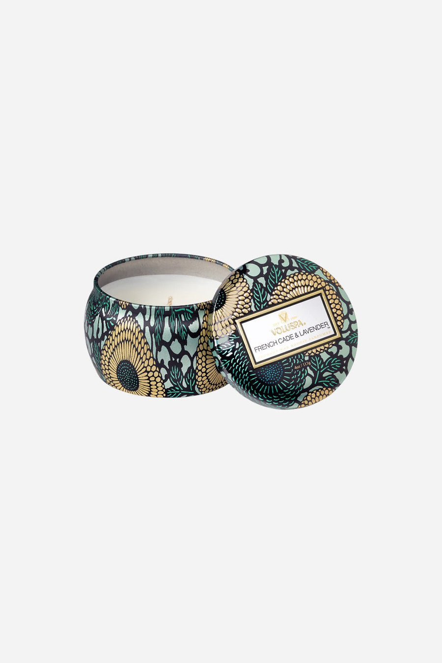 Voluspa French Cade Lavender Mini Tin Candle – front view