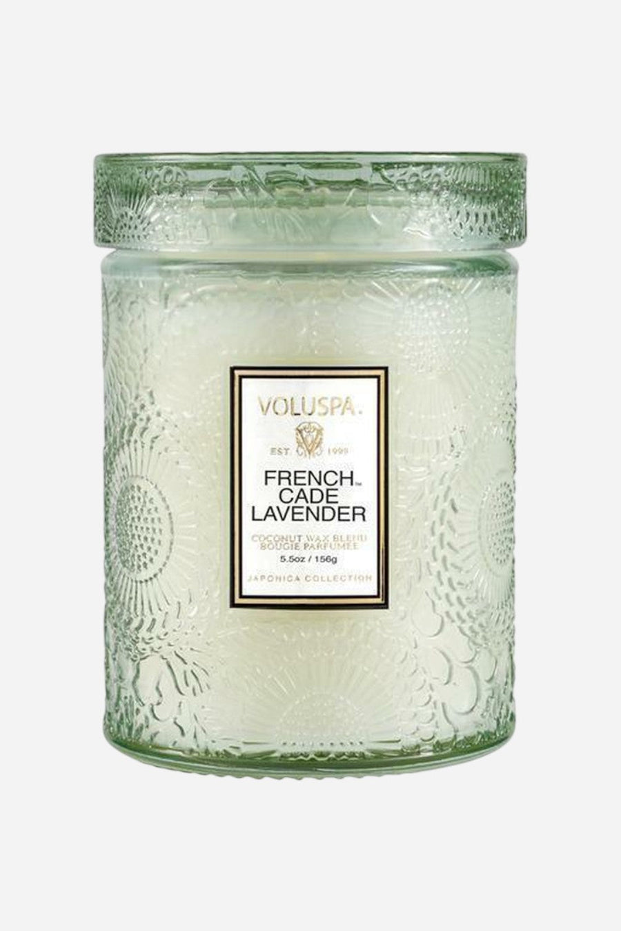 Voluspa French Cade Lavender Small Glass Jar Candle – back view
