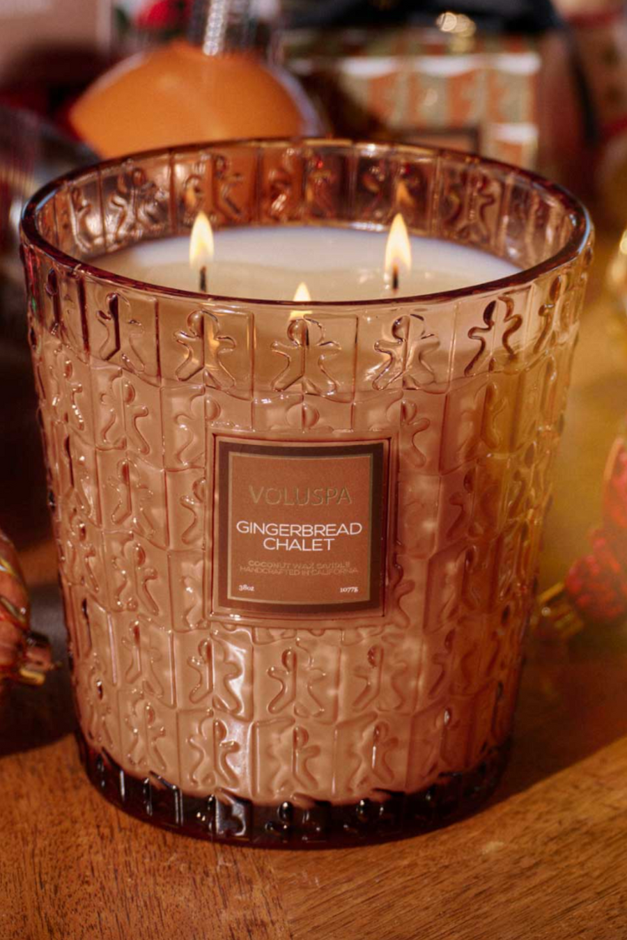Voluspa Gingerbread Chalet 3 Wick Hearth 38 oz Candle – back view