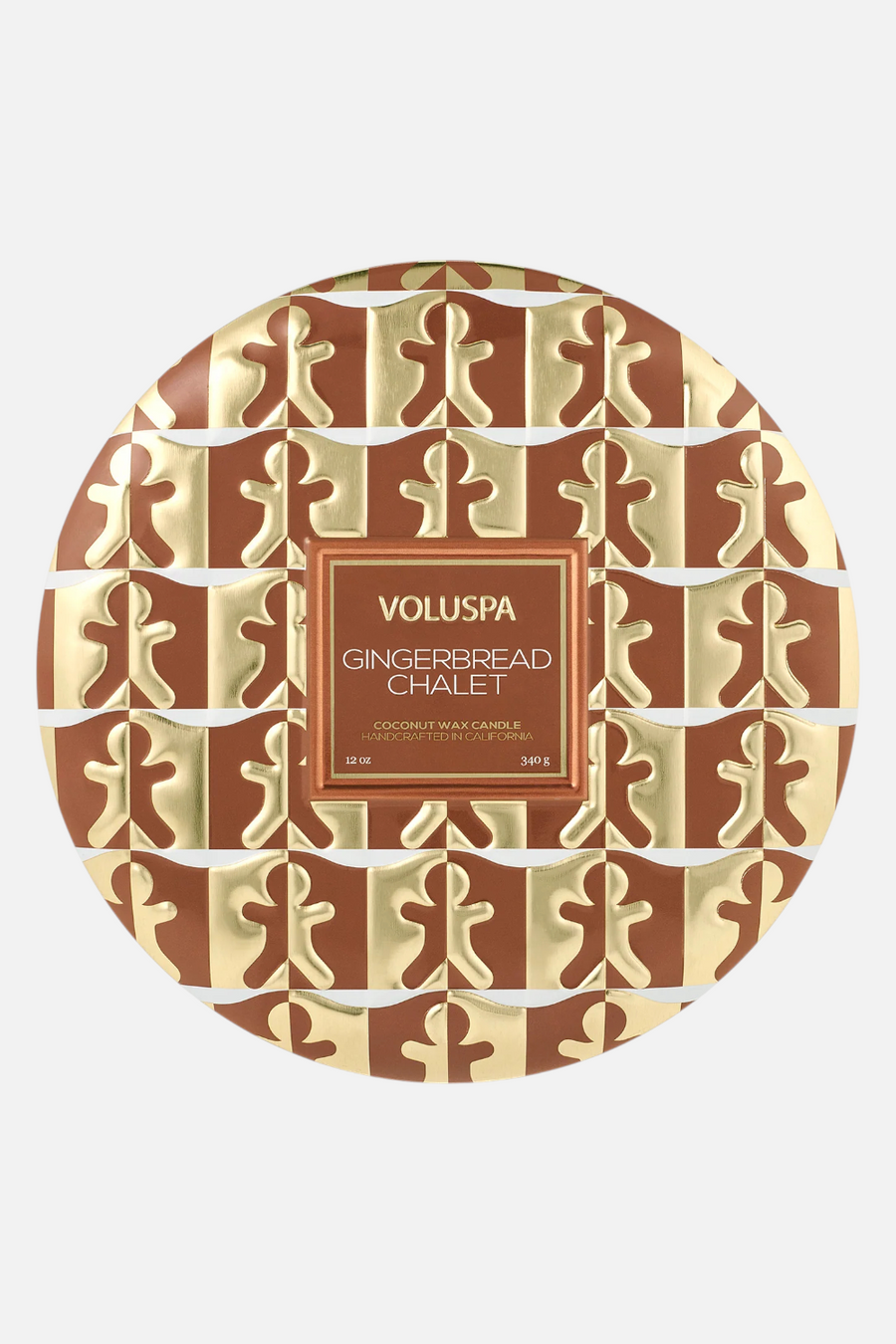 Voluspa Gingerbread Chalet 3 Wick Tin 12 oz Candle – front view