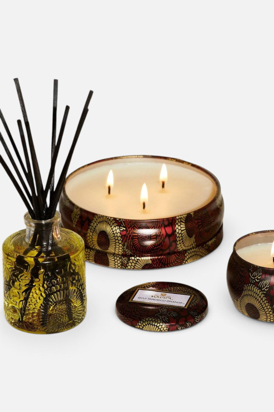 Voluspa Goji Tarocco Orange 3 Wick Tin Candle – side view