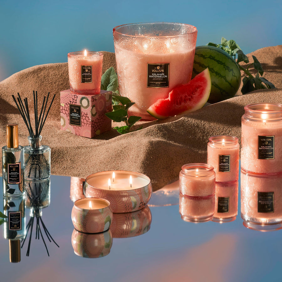 Voluspa Kalahari Watermelon Small Jar Candle with Lid, 5.5 oz. – flat lay