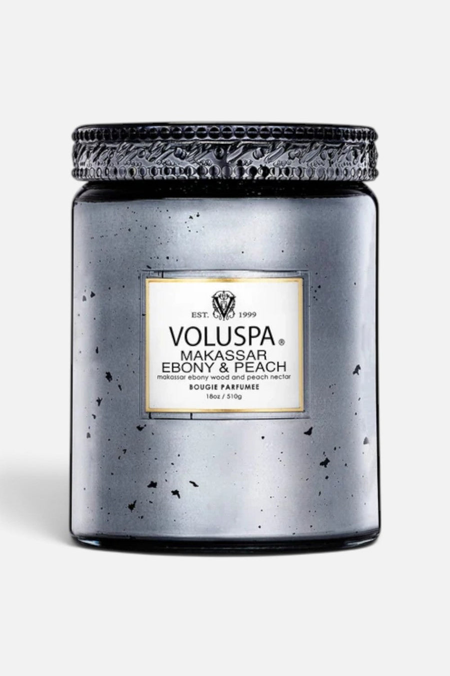 Voluspa Makassar Ebony & Peach Large Speckle Jar Candle – front view