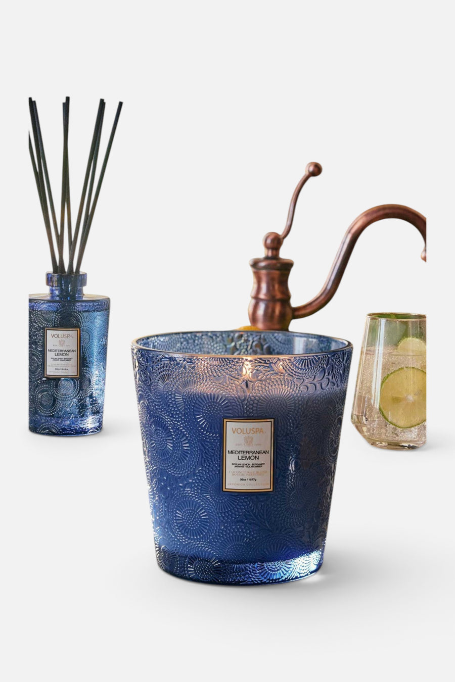 Voluspa Mediterranean Lemon 3 Wick Hearth Candle – side view