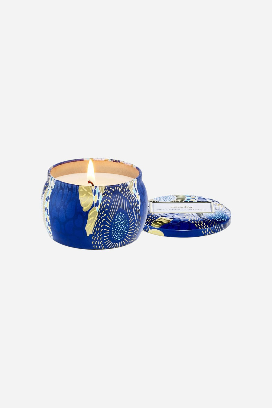Voluspa Mediterranean Lemon Mini Tin Candle – back view