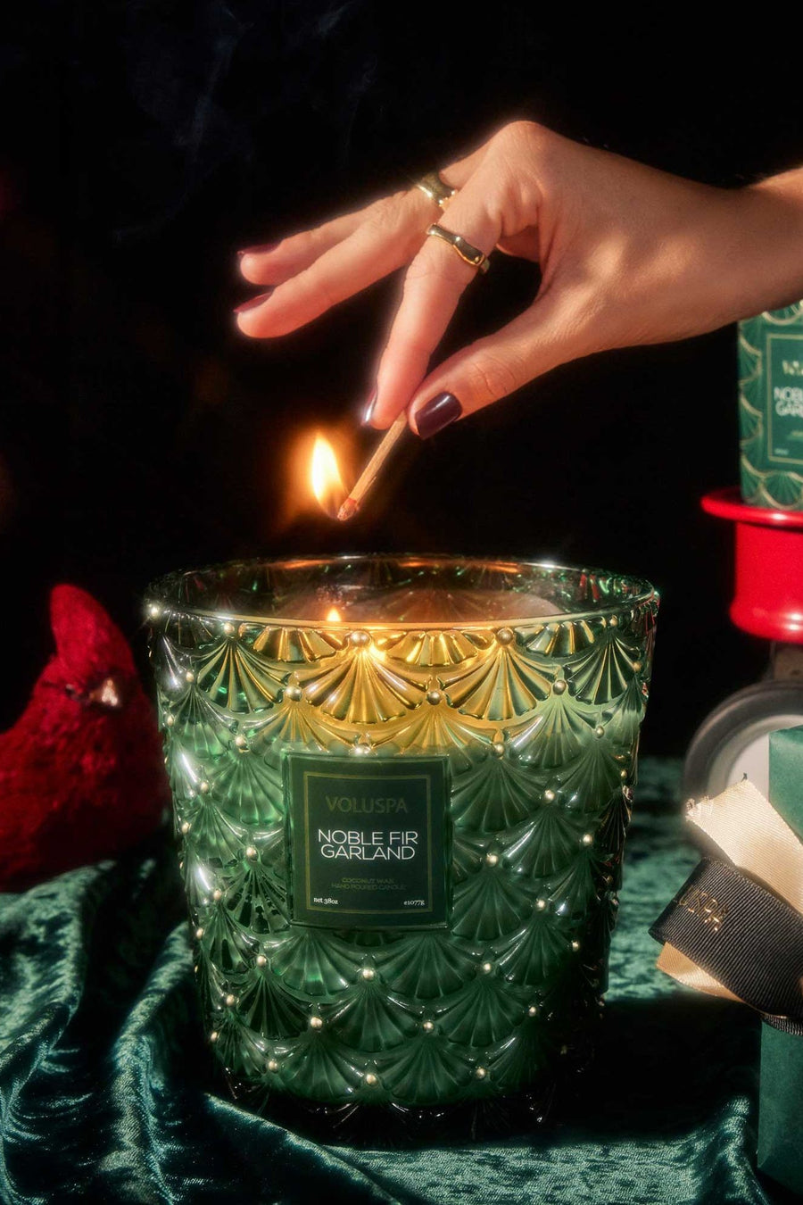 Voluspa Noble Fir Garland 3-Wick Hearth Candle - 38 Oz – side view