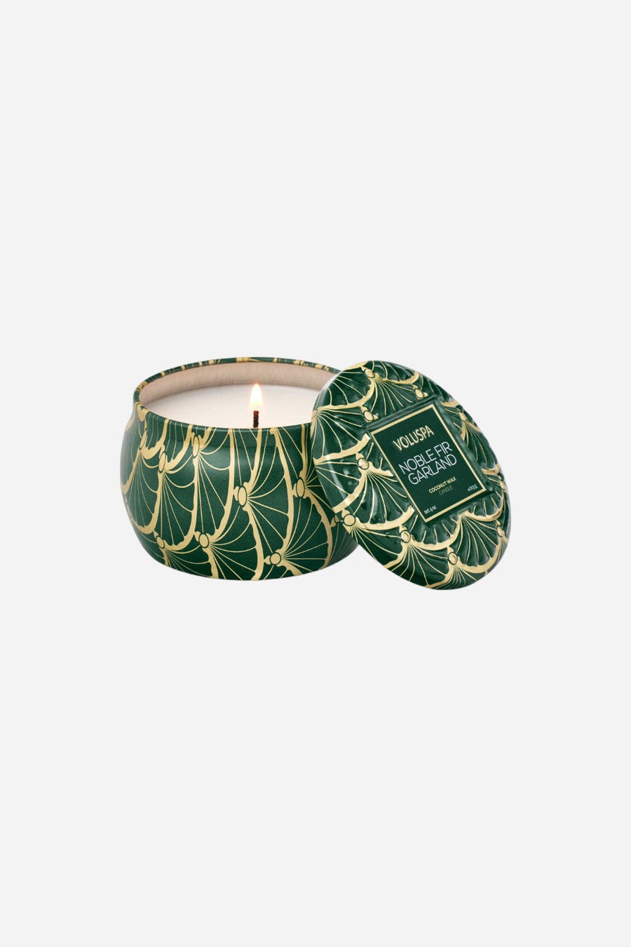 Voluspa Noble Fir Garland Mini Tin Candle - 4 Oz – back view