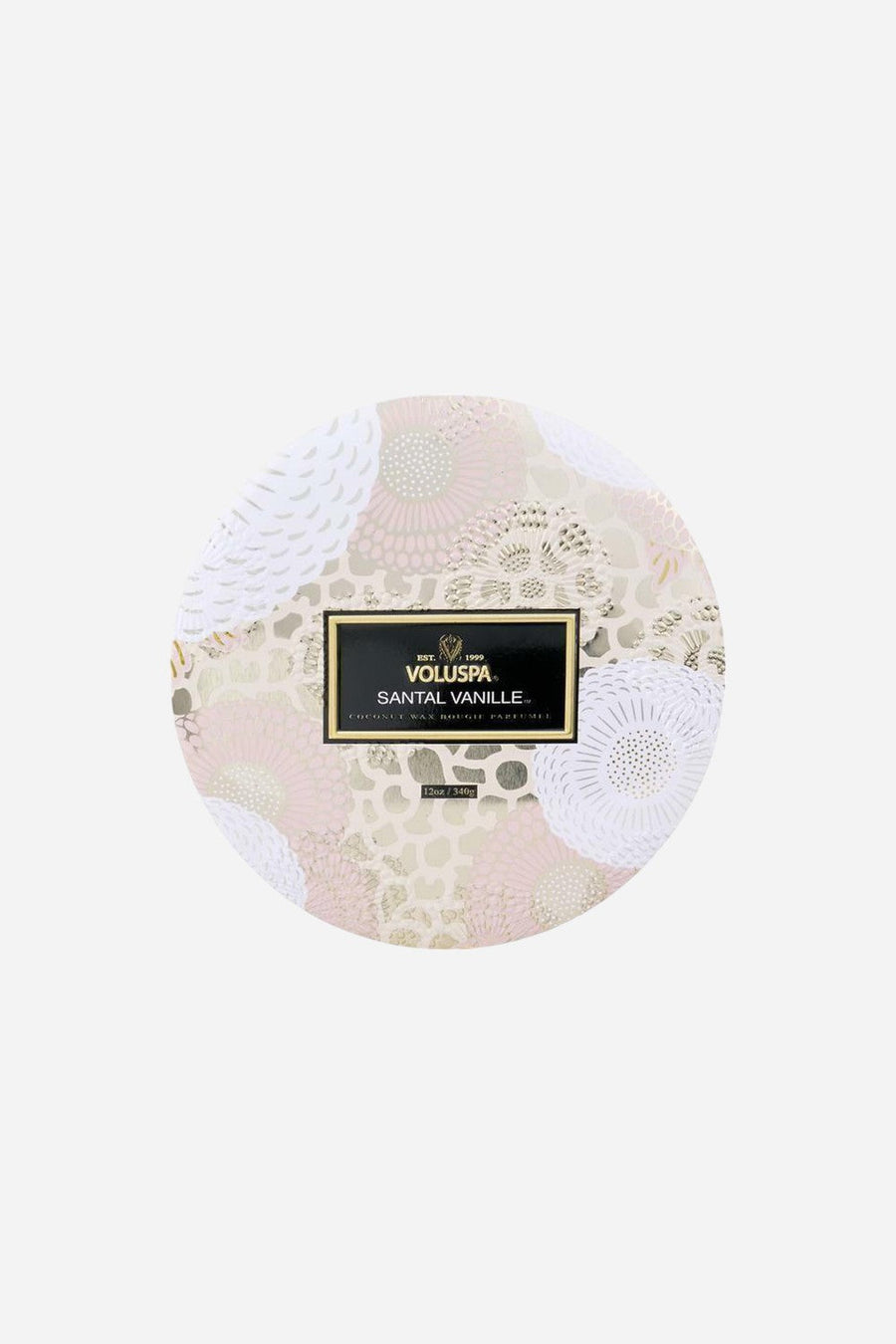 Voluspa Santal Vanille 3 Wick Tin Candle – back view