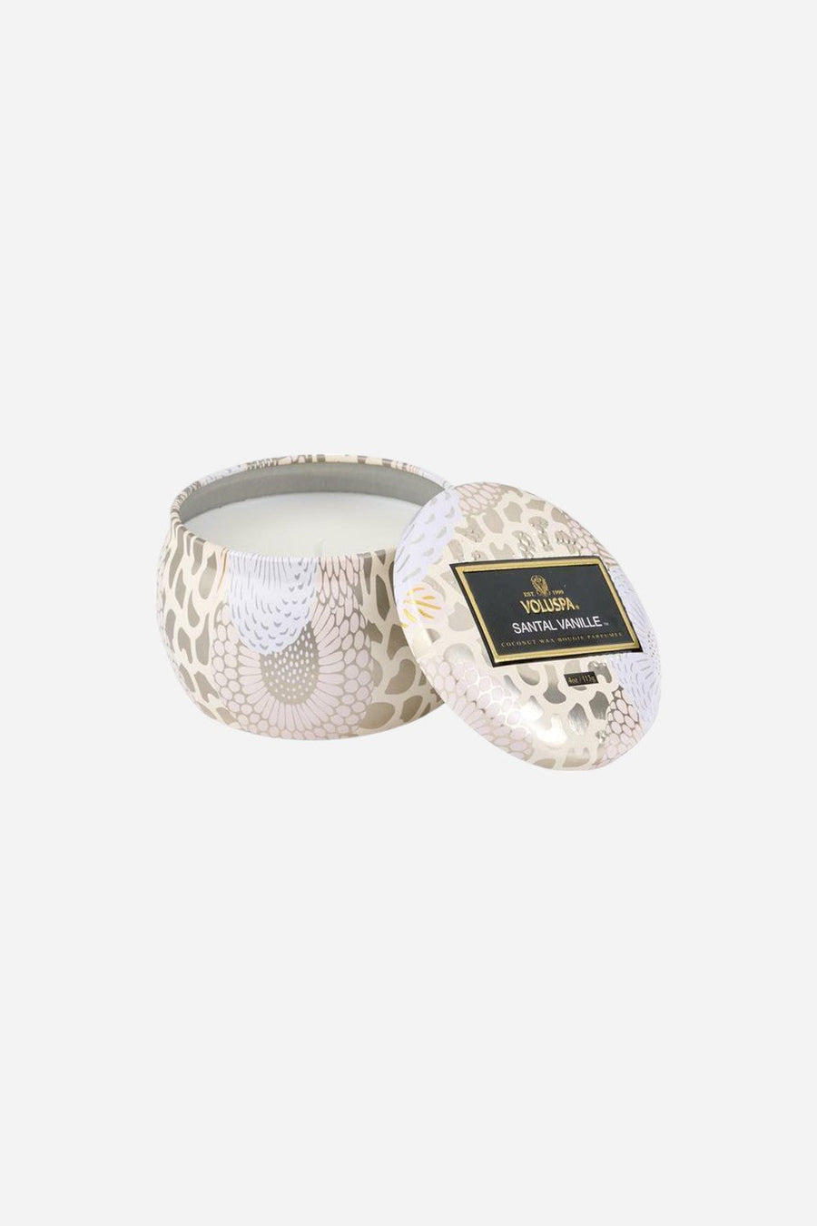Voluspa Santal Vanille Petite Tin Candle – front view