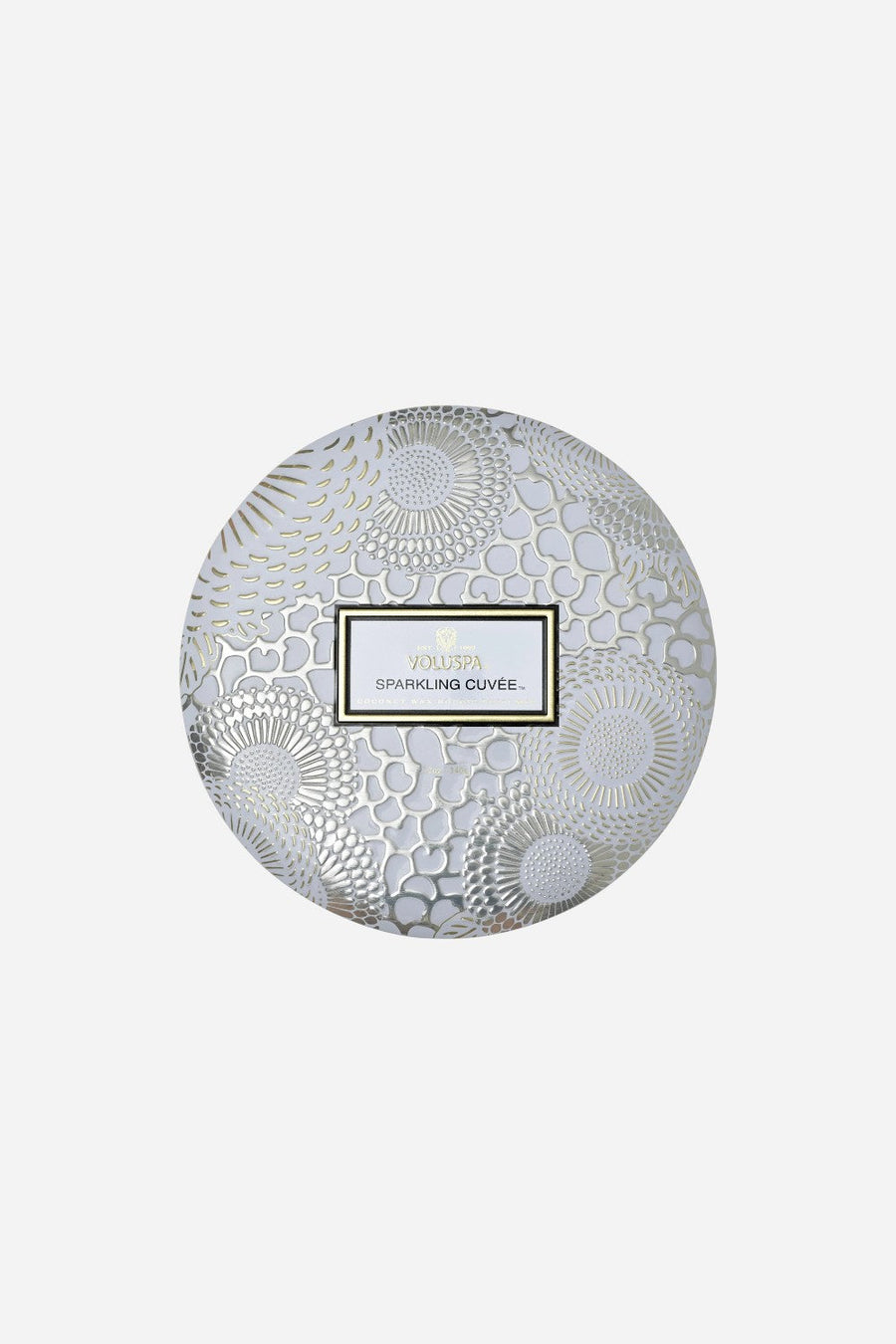 Voluspa Sparkling Cuvée 3 Wick Tin Candle – front view
