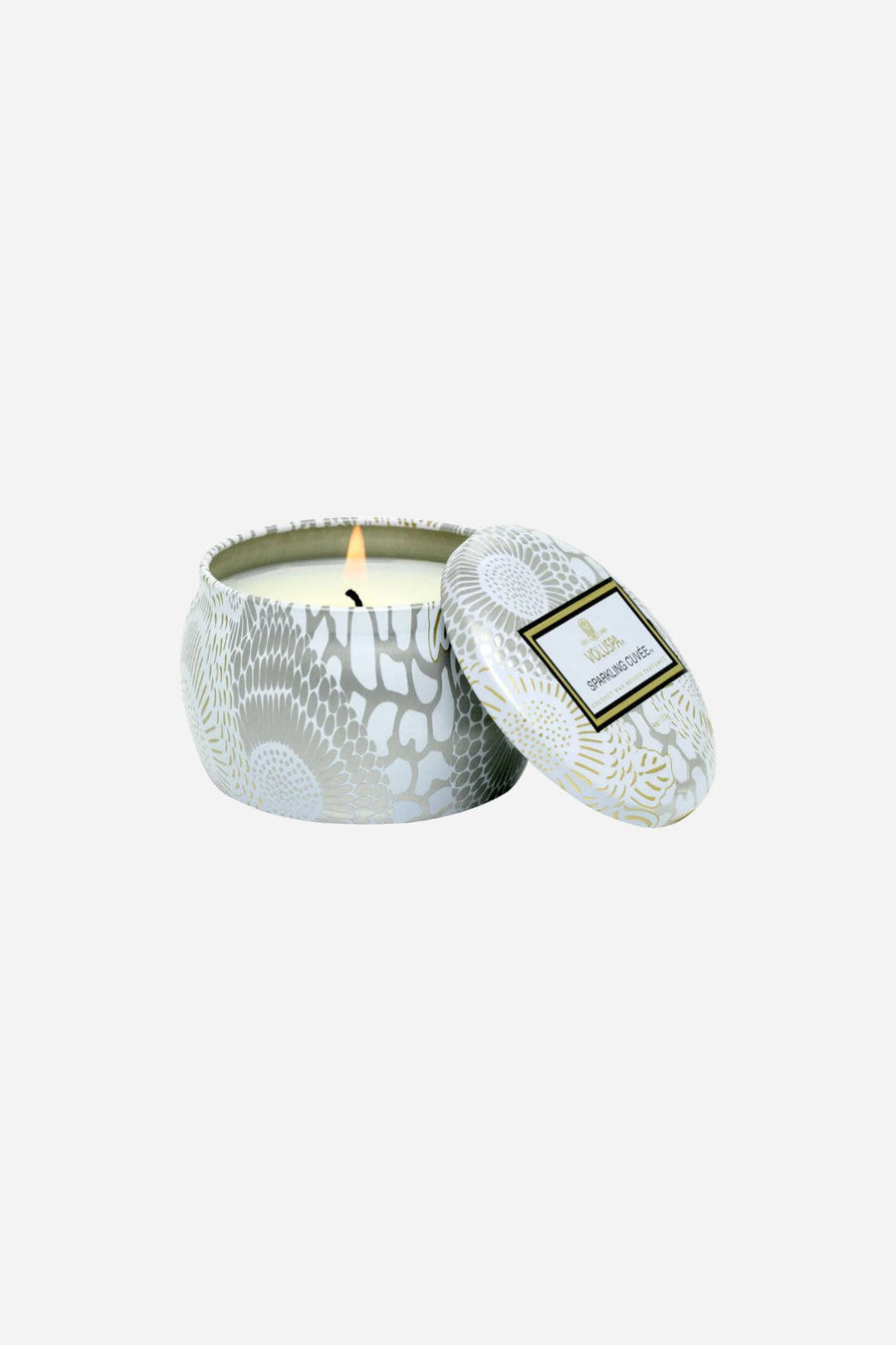 Voluspa Sparkling Cuvée Mini Tin Candle – back view
