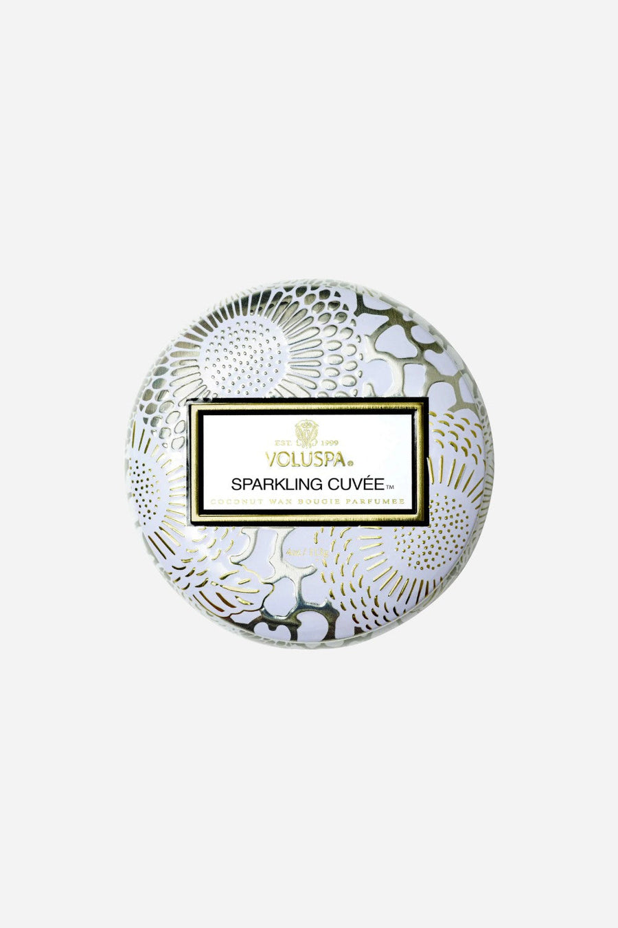 Voluspa Sparkling Cuvée Mini Tin Candle – front view