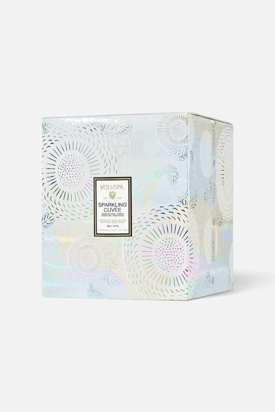 Voluspa Sparkling Cuvee 3 Wick Hearth Candle – flat lay