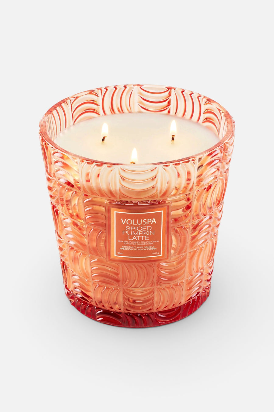 Voluspa Spiced Pumpkin Latte 3 Wick Hearth Candle – back view