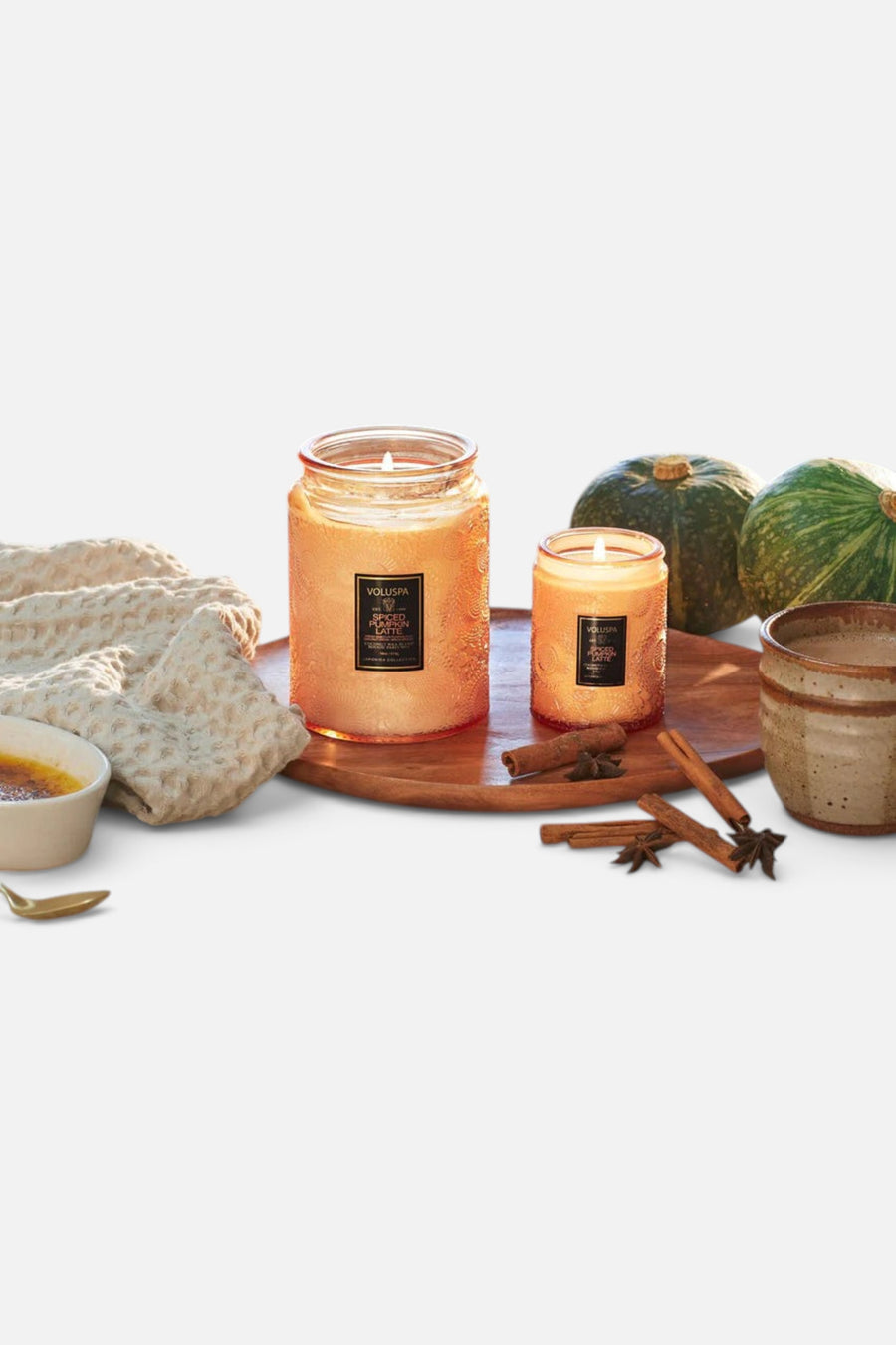 Voluspa Spiced Pumpkin Latte Large Candle, 18 oz – side view
