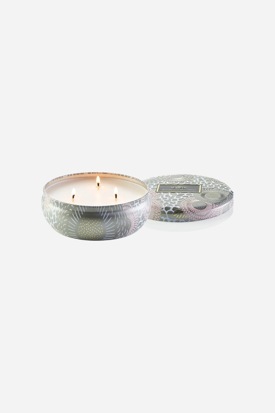 Voluspa Tahitian Coconut Vanilla 3 Wick Tin Candle – back view