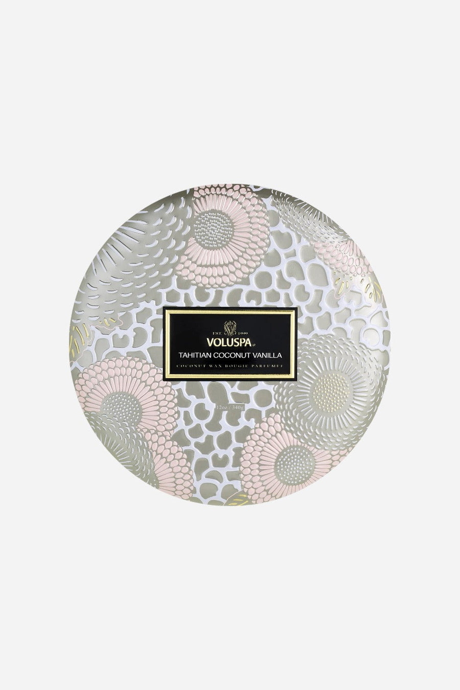 Voluspa Tahitian Coconut Vanilla 3 Wick Tin Candle – front view