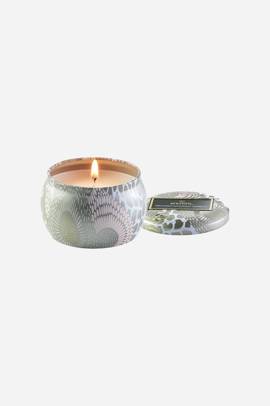 Voluspa Tahitian Coconut Vanilla Mini Tin Candle – back view