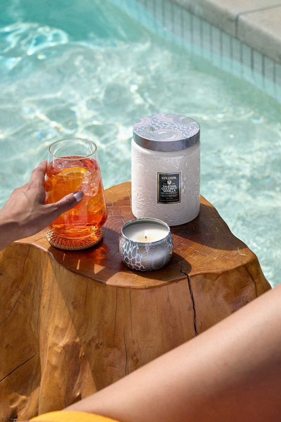 Voluspa Tahitian Coconut Vanilla Mini Tin Candle – side view