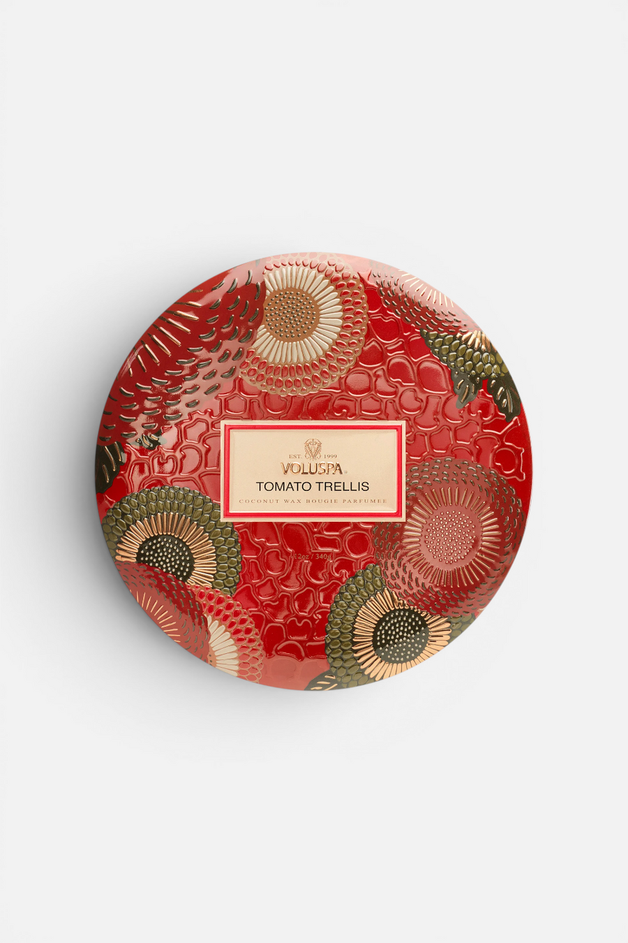 Voluspa Tomato Trellis 3-Wick Tin Candle – back view